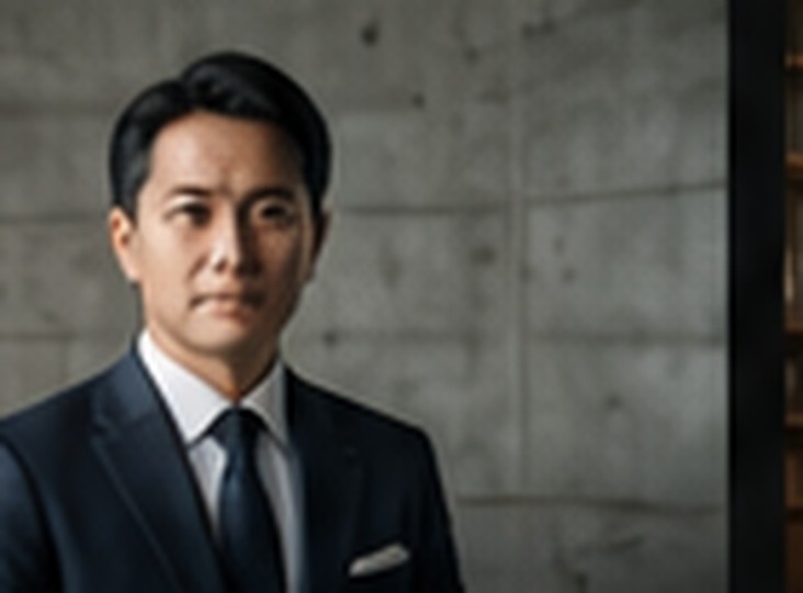 コンクリート壁を背にした経営者のポートレート