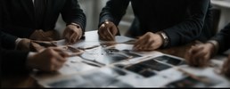対話しながら写真資料を確認する様子